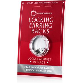 CONNOISSEURS Locking Earring Backs - Hypoallergenic Earring Backs for Studs, Hoops, and More - Never Lose an Earring Again