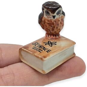 WitnyStore Tiny ⅝ Inch High Yellow Owl Figurine - Miniature Hand Made Painted Ceramic Owls Owlet Nocturnal Bird of Prey Animals Porcelain Clay Colorful Decorative Collectible Figurines Décor Gifts