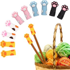 10pcs Cat Paw Knitting Needle Stoppers, Silicone Knitting Needle Point Protectors Cute Knitting Needle Tips Stoppers Stitch Stoppers for Larger Size Knitting Needle (5 Colors)