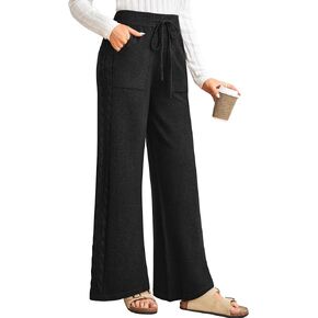 Arach&Cloz Womens 2024 Fall Sweater Pants Wide Leg Elastic High Waist Cute Casual Flowy Lounge Winter Knit Trousers Pockets