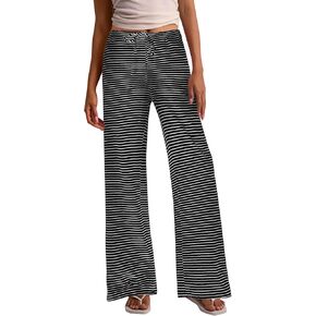 Zwurew Women's Striped Pants Wide Leg Drawstring Elastic Waist Comfy Knit Pajama Lounge Pants Sleepwear with Pockets