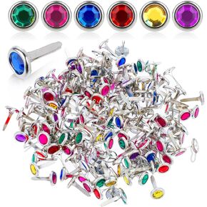 150 PCS Brads Paper Fasteners Colorful Gem Split Pins, Brass Mini Brads Paper Crafts Fixed Paper Crafts, Brads Paper Fasteners for Schools, Handicrafts, Festivals(0.3 * 0.6inch)
