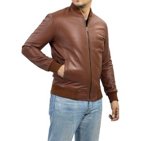 Jild Varsity Style Leather Bomber Jacket Men - Genuine Lambskin Men's Casual Fashion Classic MA-1 Leather Jacket