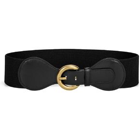 JASGOOD Women Elastic Wide Waist Belt with Gold Buckle Fashion Stretch Wide Belt for Ladies Dresses