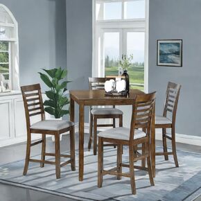 Dining Table Set for 4, Counter Height Kitchen Table with Square Table Top, Dining Table with 4 Upholstered Chairs for Living Room, Dining Room, Guset Room, Easy to Assemble, Walnut