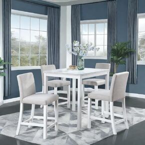 Dining Table Set for 4, Counter Height Kitchen Table with Square Table, Dining Table with 4 Upholstered Chairs for Living Room, Dining Room, Guset Room, Easy to Assemble, White