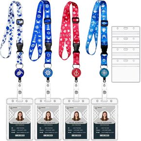 4 Pack Lanyard for ID Badges, Badge Holder with Retractable Reel Clip, Detachable Neck Lanyard Strap with Badge Reel, 8 PCS Clear ID Card Holder with Marble Lanyard for Nurse Doctor Teacher Student
