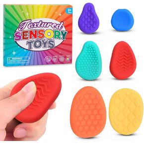 Sensory Fidget Toys for Kids Adults - 6 Pack Anxiety Finger Toy for Autism ADHD Calming, Toddler Sensory Textured Silicone Stone, Classroom Prizes Fidget Stress Toys for Students