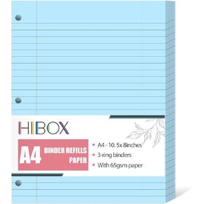 100 ورقة من HIBOX مبطنة بأوراق فضفاضة، مقاس 8 × 10.5 بوصة، إعادة تعبئة مسطرة عريضة باللون الأزرق، 3 فتحات، ورق حشو مثقوب لمكتب المدرسة
