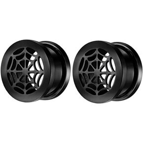Black Spider Web Ear Plugs - Pair of Stainless Steel Screw-On Ear Gauges - 6 Size Options (0 Gauge (8mm))