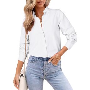 Womens Oxford Shirts Button Down Shirts Cotton Dress Shirts Long Sleeve Collared Work Office Blouses Tunic Tops