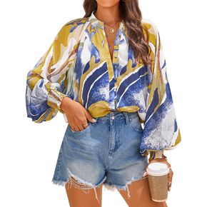 ZESICA Women's Floral Print Blouse 2024 Long Sleeve Button Down Casual Fall Boho Oversized Tops Shirts