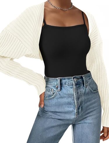 AURUZA Cropped Cardigan Shrugs for Women Bolero Open Front Crop Sweater Long Sleeve Cardigan Fall Outfits Knit Tops Clothes in Kuwait