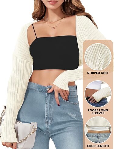 AURUZA Cropped Cardigan Shrugs for Women Bolero Open Front Crop Sweater Long Sleeve Cardigan Fall Outfits Knit Tops Clothes in Kuwait