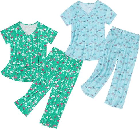 Century Star 2 Pack: Summer Pajama Sets for Women Soft Pjs 2 Piece Lounge Sleepwear Set Short Sleeve Capri Pajamas Sets in Saudi Arabia