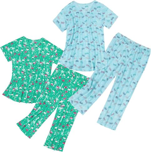 Century Star 2 Pack: Summer Pajama Sets for Women Soft Pjs 2 Piece Lounge Sleepwear Set Short Sleeve Capri Pajamas Sets in Saudi Arabia