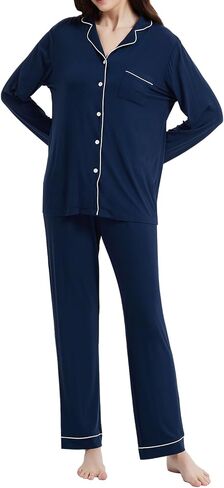 Women's Pajamas 95% viscose made from bamboo 5% spandex Long Sleeve Button-Down Soft Knit Sleepwear Set in Saudi Arabia