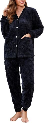 HEARTNICE Women Fuzzy Pajama Set Warm Fluffy Long Sleeve Sleepwear Plush Loungewear Thermal Nightwear with Pockets in Saudi Arabia