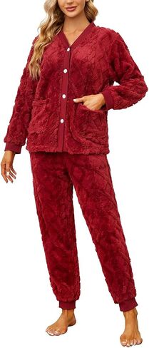 HEARTNICE Women Fuzzy Pajama Set Warm Fluffy Long Sleeve Sleepwear Plush Loungewear Thermal Nightwear with Pockets in Saudi Arabia