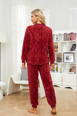 HEARTNICE Women Fuzzy Pajama Set Warm Fluffy Long Sleeve Sleepwear Plush Loungewear Thermal Nightwear with Pockets in Saudi Arabia