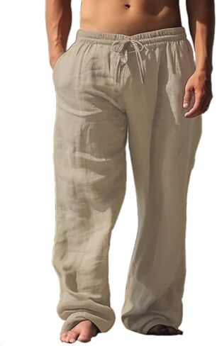 palglg Mens or Womens 100% Cotton Trousers with Elastic Waist & Out-Drawstring for Yoga Pants & Beach Wear in Saudi Arabia
