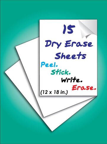 Everase® Re-Stic Dry Erase Self-Adhesive Peel & Stick Surface, (9 x 12 in., 15 sheets) | Premium Quality Removable Whiteboard Decal/Surface | Walls, Doors, Desks, Refrigerators in Saudi Arabia
