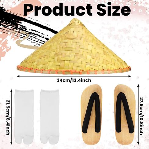 3 قطع من إكسسوارات زي الساموراي الياباني، قباقيب خشبية يابانية مع جوارب تابي وقبعة ساموراي للرجال والنساء in Kuwait