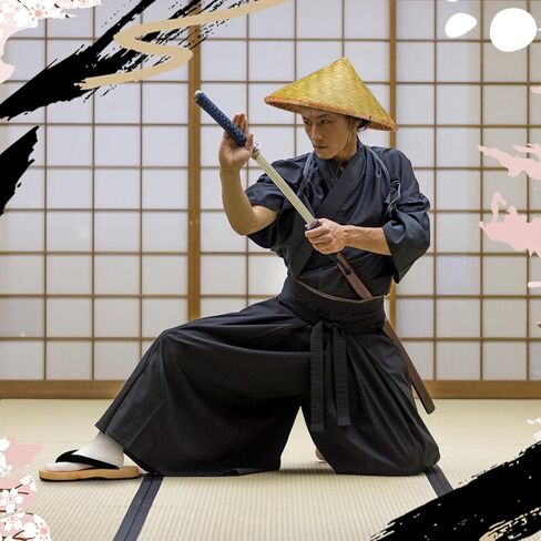 3 قطع من إكسسوارات زي الساموراي الياباني، قباقيب خشبية يابانية مع جوارب تابي وقبعة ساموراي للرجال والنساء in Kuwait