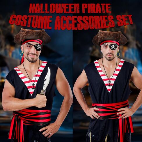 مجموعة إكسسوارات زي القرصان 6 قطع من كابودا للنساء والرجال والكبار زي القراصنة (أسود وأحمر) in Saudi Arabia