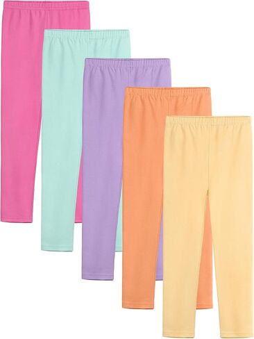 5 Pack Girls Leggings Cotton Leggings for Girls Tights Pants for Kids Toddler Stretchy Full Length Multipack Pull On in Kuwait