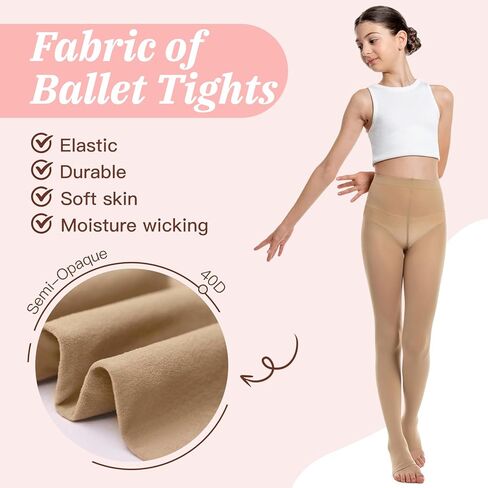 MANZI 2 Pairs Girl's Stirrup Dance Tights Convertible Transition Todder Ballet Tights 40D in Kuwait
