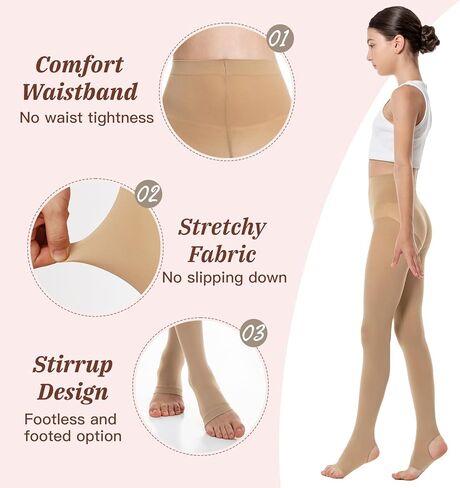 MANZI 2 Pairs Girl's Stirrup Dance Tights Convertible Transition Todder Ballet Tights 40D in Kuwait