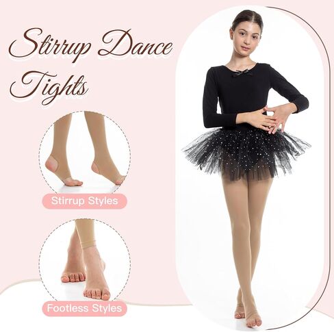 MANZI 2 Pairs Girl's Stirrup Dance Tights Convertible Transition Todder Ballet Tights 40D in Kuwait
