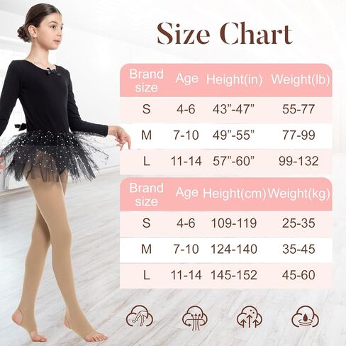 MANZI 2 Pairs Girl's Stirrup Dance Tights Convertible Transition Todder Ballet Tights 40D in Kuwait