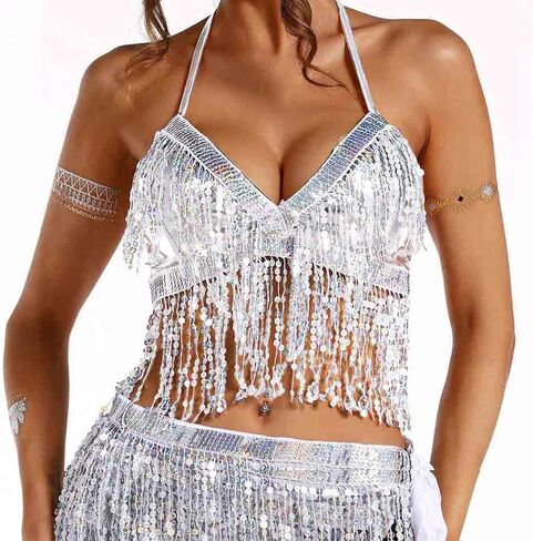 COSYDAYS Sequin Tassel Crop Top Sparkly Fringe Top Bra for Women in Saudi Arabia