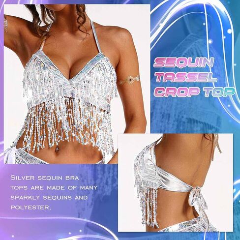 COSYDAYS Sequin Tassel Crop Top Sparkly Fringe Top Bra for Women in Saudi Arabia
