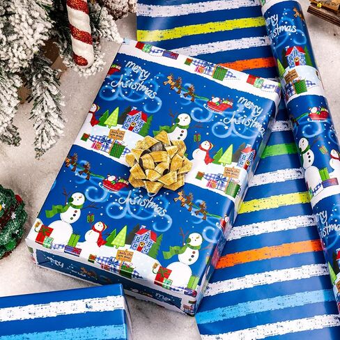 Garbendy Christmas Wrapping Paper Mini Roll - Red Patterns Reindeer/Snowflake/Christmas Tree/Letters Design in Silver Glitter Wrapping Paper Perfect For Christmas Day - 17in x 32.8ft in Kuwait