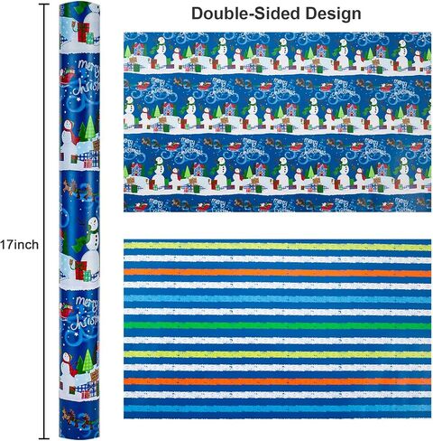 Garbendy Christmas Wrapping Paper Mini Roll - Red Patterns Reindeer/Snowflake/Christmas Tree/Letters Design in Silver Glitter Wrapping Paper Perfect For Christmas Day - 17in x 32.8ft in Kuwait