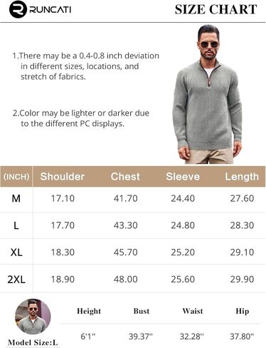 Runcati Mens Quarter-Zip Pullover Sweater Casual Mock Neck Winter Warm Ribbed Polo Sweaters in Saudi Arabia