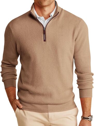 Runcati Mens Quarter-Zip Pullover Sweater Casual Mock Neck Winter Warm Ribbed Polo Sweaters in Saudi Arabia