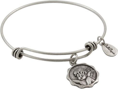 Adjustable Expandable Silvertone Wire Bangle Bracelet With Cherub Pendant Charm in Saudi Arabia