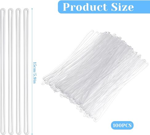 100 Pack 6 inch Clear Plastic Luggage Loop Straps, Worm Loops for Luggage Tags, Plastic Name Tag Loop for Identification Cards ID Badge Holder Business Card Insert Bags Tags Photo Suitcase Label in Saudi Arabia