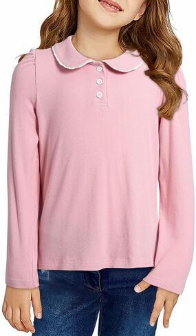 Girls Cute Long Sleeve Shirts Casual Peter Pan Collar Button Tops Blouse 6-15 Years in Saudi Arabia