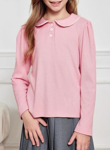 Girls Cute Long Sleeve Shirts Casual Peter Pan Collar Button Tops Blouse 6-15 Years in Saudi Arabia