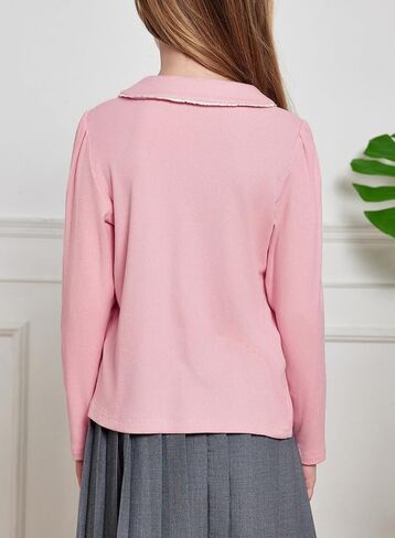 Girls Cute Long Sleeve Shirts Casual Peter Pan Collar Button Tops Blouse 6-15 Years in Saudi Arabia