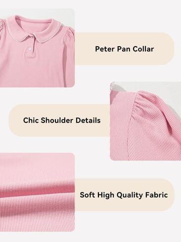 Girls Cute Long Sleeve Shirts Casual Peter Pan Collar Button Tops Blouse 6-15 Years in Saudi Arabia