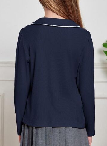 Girls Cute Long Sleeve Shirts Casual Peter Pan Collar Button Tops Blouse 6-15 Years in Saudi Arabia