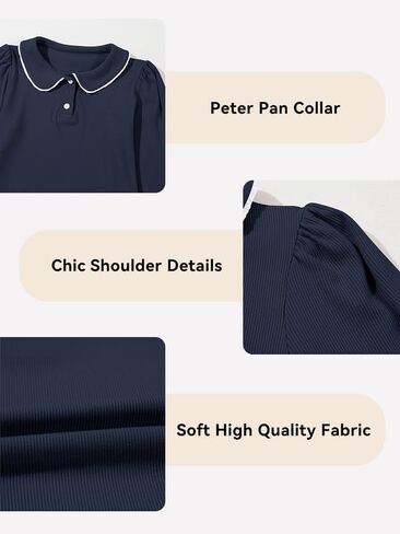 Girls Cute Long Sleeve Shirts Casual Peter Pan Collar Button Tops Blouse 6-15 Years in Saudi Arabia