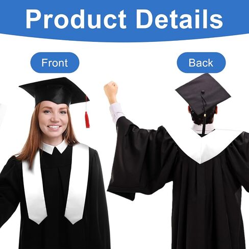 2 PCS 30" Graduation Stole Unisex White Plain Sublimation Stoles Blanks Graduation Sash 2024 Honor Stole for School/Church Ceremony in Saudi Arabia