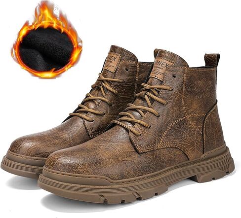Men's Leather Lace Up Motorcycle Combat Boots Retro Round Toe lug sole Chukka Ankle Boots Casual Waterproof Oxford Dress Work Boot in Saudi Arabia